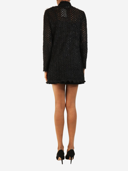 Black fluffy lurex long sleeve dress - size UK 8 alternate image