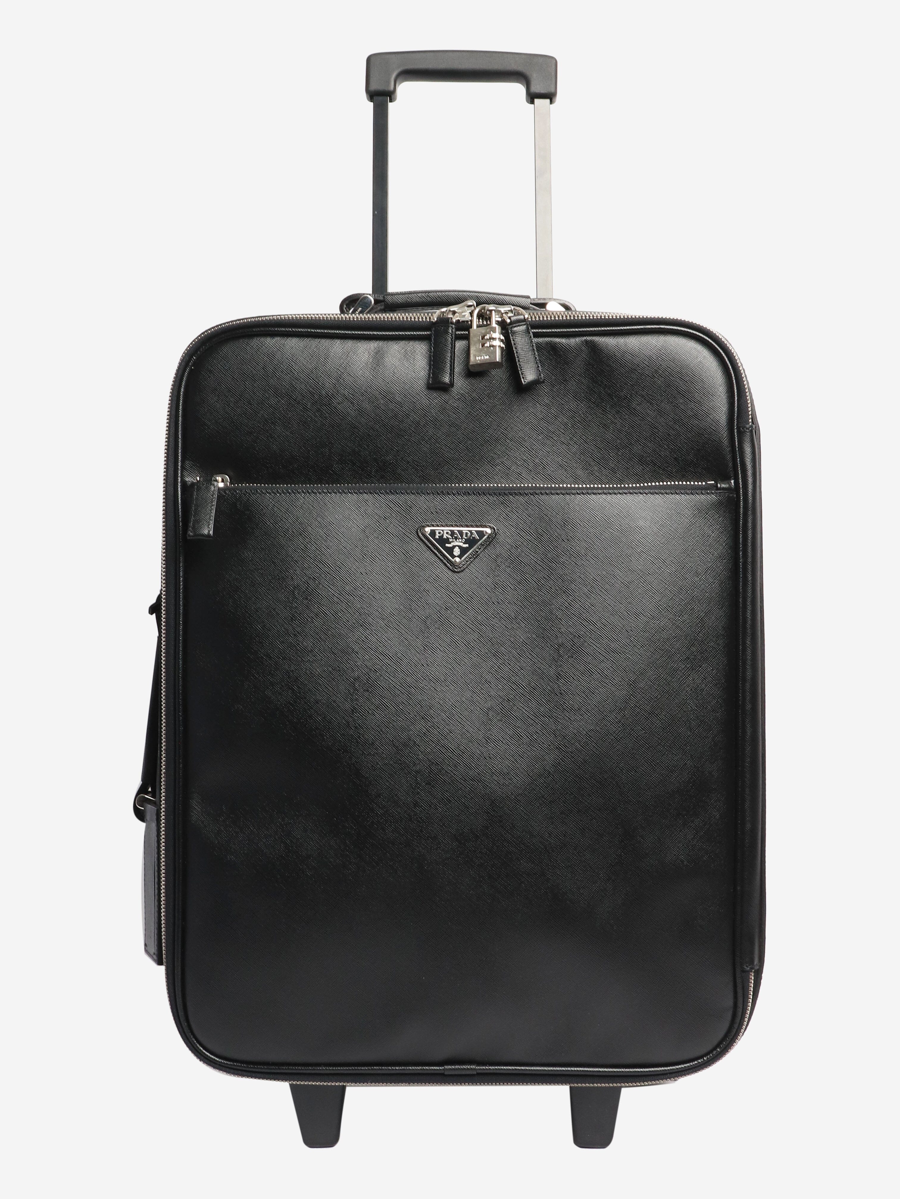 Black Saffiano leather trolley case Luggage & Travel Bags Prada 