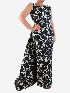 CH Carolina Herrera Grey and black sleeveless floral maxi dress - size UK 14
