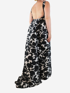 CH Carolina Herrera Grey and black sleeveless floral maxi dress - size UK 14