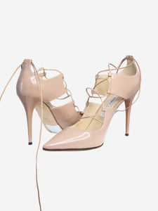 Jimmy Choo Beige lace up pointed toe patent heels - size EU 39.5