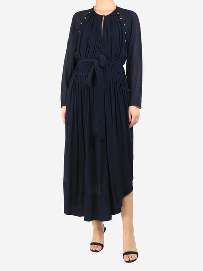Anthracite blue pleated chiffon maxi dress - size UK 8 Dresses Chloe 