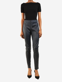 Navy leather leggings - size UK 12 Trousers Joseph 
