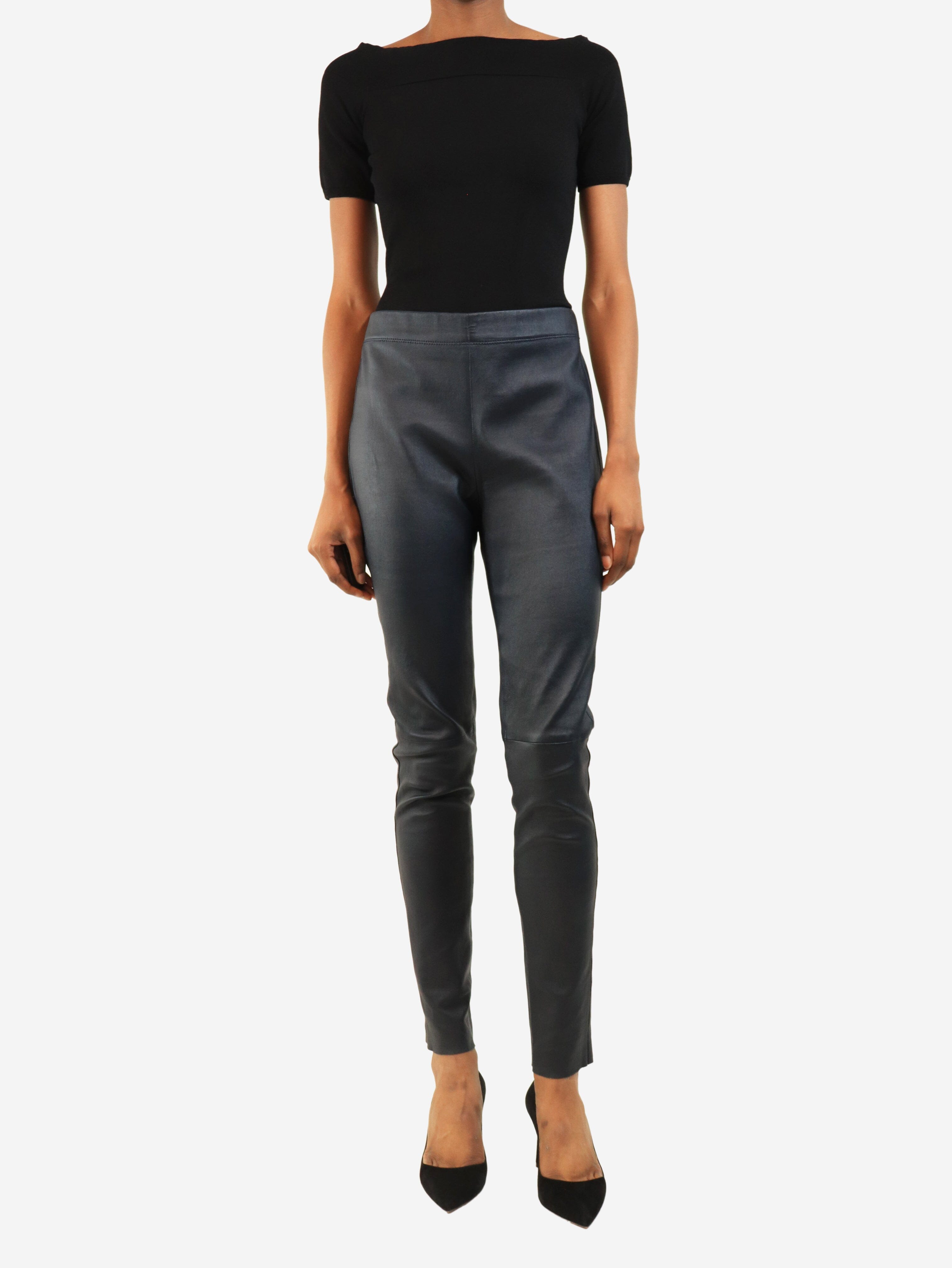 Navy leather leggings - size UK 12 Trousers Joseph 