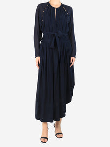 Chloe Anthracite blue pleated chiffon maxi dress - size UK 8