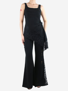 Elie Saab Black lace-detail top and flare trousers set - size UK 16