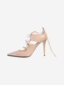 Jimmy Choo Beige lace up pointed toe patent heels - size EU 39.5