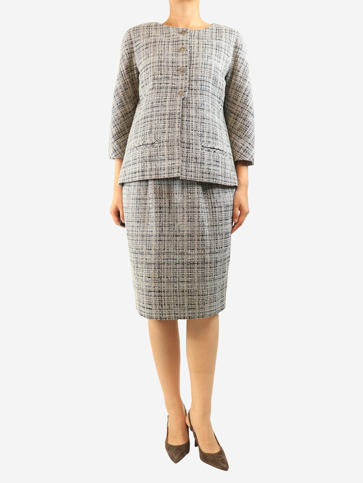 Grey tweed jacket and skirt set - size UK 14 Sets Chanel 