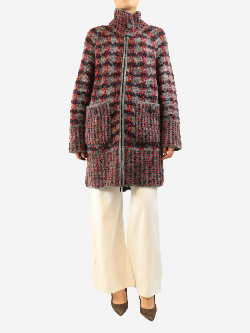 Grey chunky wool-blend coat - size UK 8