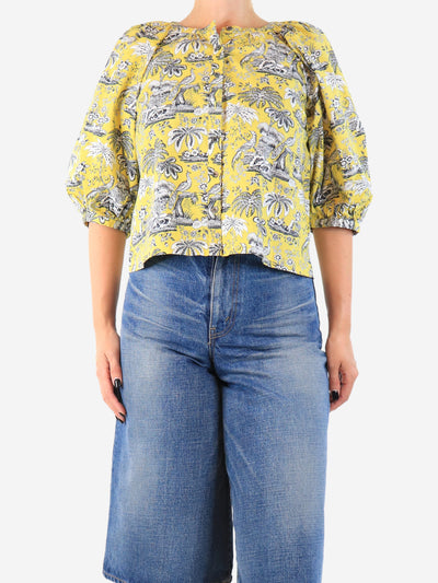 Yellow puff-sleeved printed top - size M Tops Staud 