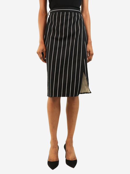 Black pinstripe midi wrap skirt - size UK 8 product image