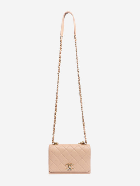 Dusty pink pearl chain mini flap bag alternate image