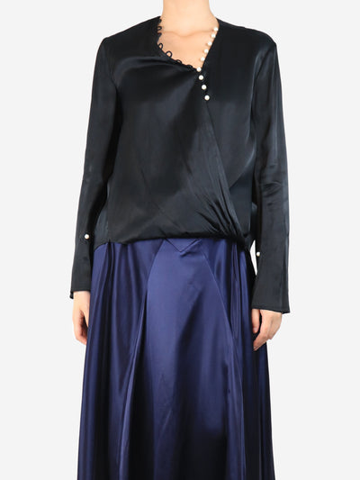 Black satin pearl drape blouse - size UK 8 Tops 3.1 Phillip Lim 