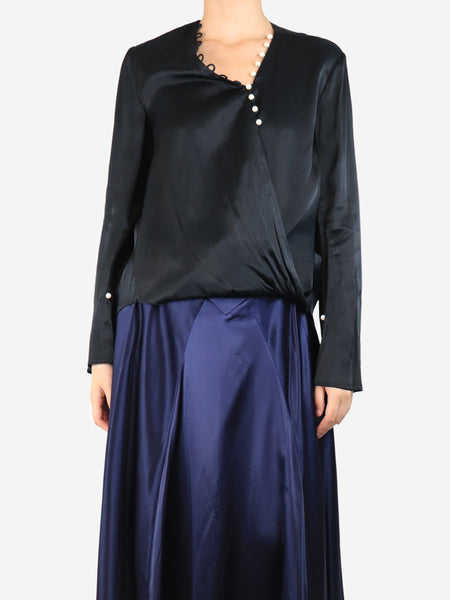 Black satin pearl drape blouse - size UK 8 product image