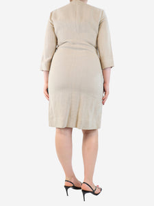 Celine Neutral linen zip-front midi dress - size UK 12