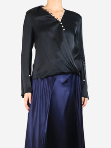 3.1 Phillip Lim Black satin pearl drape blouse - size UK 8