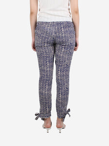 Sea New York Blue Elasticated waist patterned light trousers - size UK 8