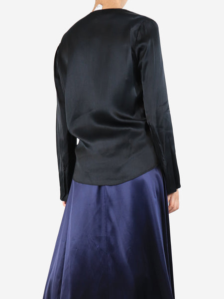 Black satin pearl drape blouse - size UK 8 alternate image