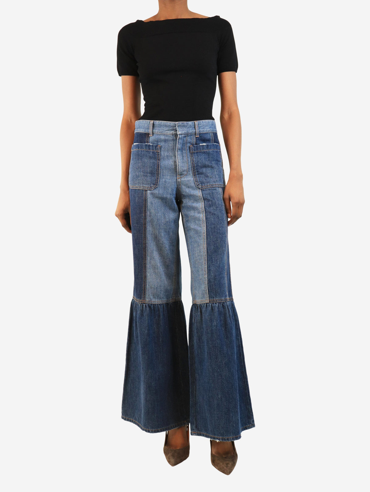 Blue flared patchwork jeans - size UK 6 Denim Dior 