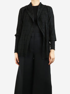 Pleats Please Black pleated hooded jacket - size UK 8