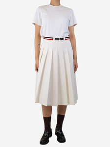 Miu Miu White pleated logo midi skirt - size L