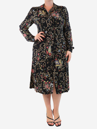 Black floral printed button down dress - size UK 14 Dresses Etro 