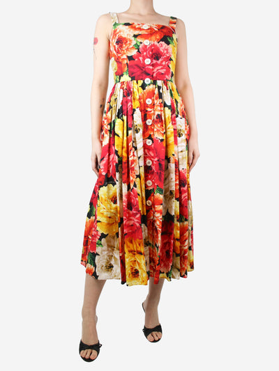 Multicolour floral button-front strap dress - size UK 10 Dresses Dolce & Gabbana 