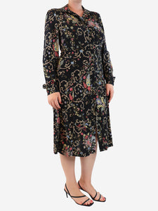 Etro Black floral printed button down dress - size UK 14