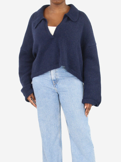 Navy blue cashmere cropped pullover - size M Knitwear Khaite 