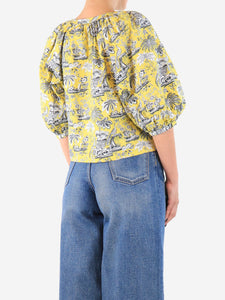 Staud Yellow puff-sleeved printed top - size M