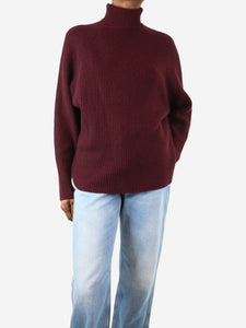 Gabriela Hearst Maroon ribbed roll-neck jumper - size S