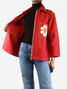 Harago Harago Red Applique flower zipper jacket - size S