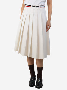 Miu Miu White pleated logo midi skirt - size L