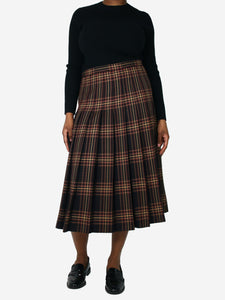 Gucci Brown checkered pleated midi skirt - size UK 16