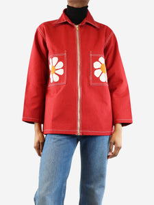 Harago Harago Red Applique flower zipper jacket - size S