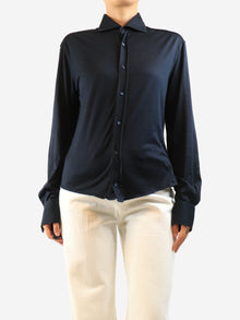 Navy slim fit silk-blend shirt - size M Tops Brunello Cucinelli 