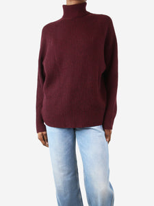 Gabriela Hearst Maroon ribbed roll-neck jumper - size S