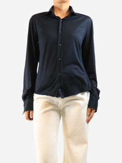 Navy slim fit silk-blend shirt - size M Tops Brunello Cucinelli 
