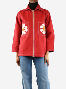 Harago Harago Red Applique flower zipper jacket - size S