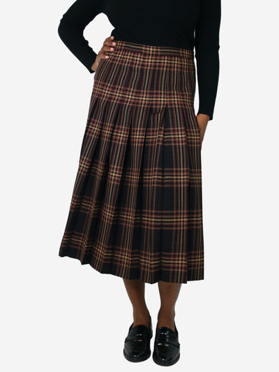 Brown checkered pleated midi skirt - size UK 16 Skirts Gucci 