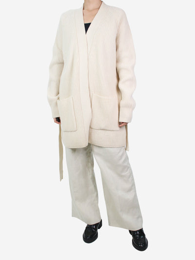 Cream ribbed longline cardigan with belt - size UK 10 Coats & Jackets Joseph 