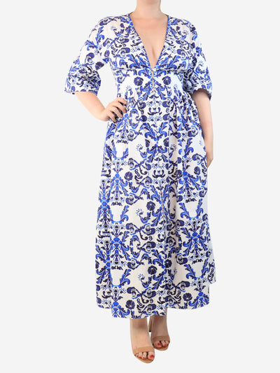 Blue floral printed cotton midi dress - size UK 12 Dresses Emilia Wickstead 