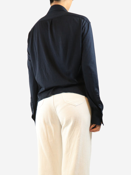 Navy slim fit silk-blend shirt - size M alternate image
