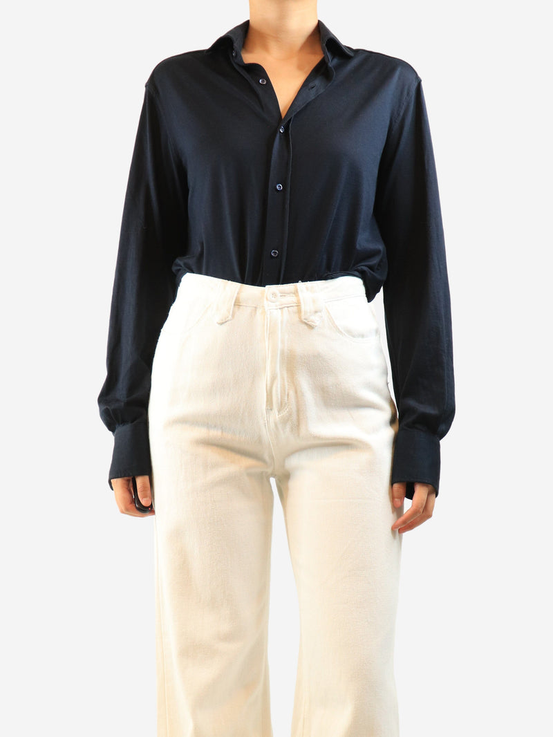 Navy slim fit silk-blend shirt - size M Tops Brunello Cucinelli 