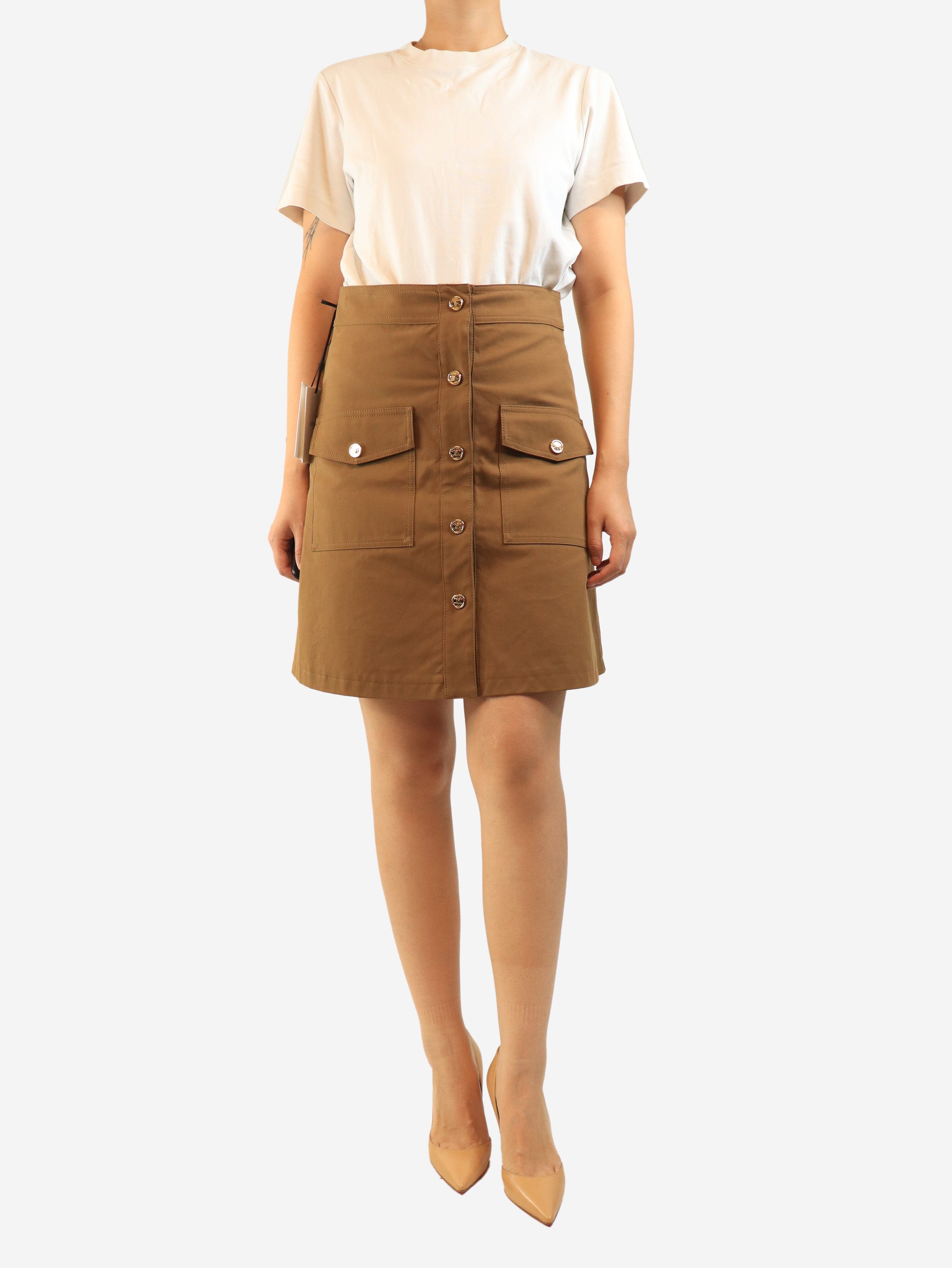 Tan cotton button-front midi skirt - size UK 10 Skirts Celine 