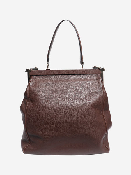 Brown frame leather tote bag alternate image