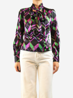 Purple silk geometric-print low-cut top - size UK 8 Tops Diane Von Furstenberg 