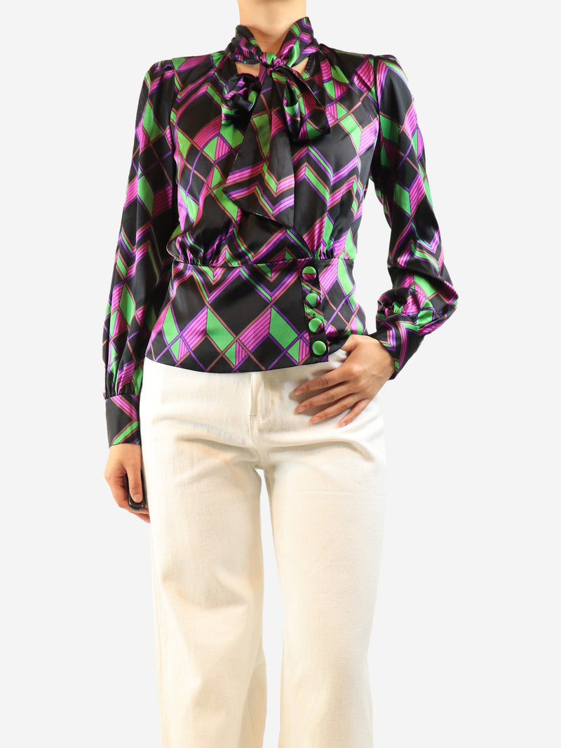 Purple silk geometric-print low-cut top - size UK 8 Tops Diane Von Furstenberg 