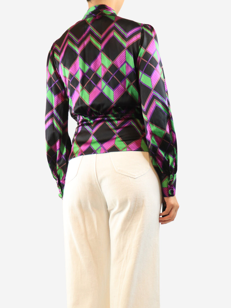 Purple silk geometric-print low-cut top - size UK 8 Tops Diane Von Furstenberg 