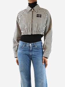 Miu Miu Miu Miu Black and white gingham logo-print cropped jacket  - size UK 6